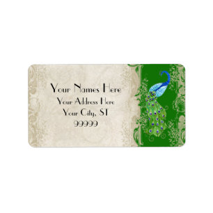 Art Deco Peacock Emerald Green Matching Shipping Adressaufkleber