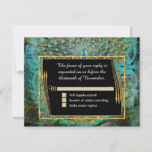 Art Deco Peacock Glam Old Hollywood Regency RSVP Karte