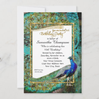 Art Deco Peacock Gold Glitzer Hollywood Geburtstag Einladung