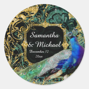 Art Deco Peacock Gold Glitzer Old Hollywood Gatsby Runder Aufkleber