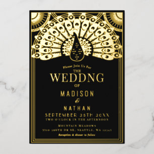 Art Déco Peacock Mariage Foil Invitation