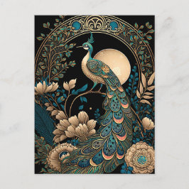 Art Deco Peacock Postkarte