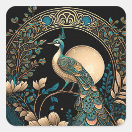 Art Deco Peacock Quadratischer Aufkleber