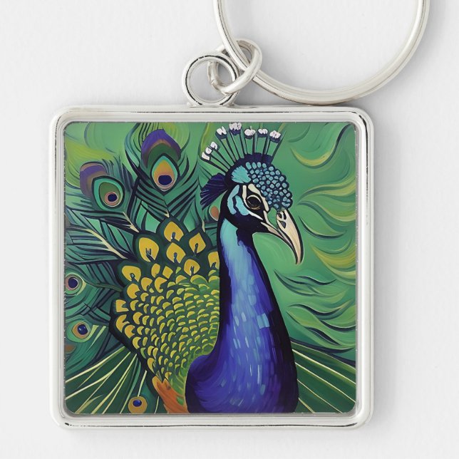 Art Deco Peacock Schlüsselanhänger (Vorne)