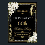 Art Deco Pearls White Floral Gatsby 20's Willkomme Poster<br><div class="desc">Personalisieren Sie diese Vintage Kunst Deko Blumengattung Great Gatsby Roaring 20s Thema Begrüßungszeichen einfach und schnell, einfach drücken Sie die Taste anpassen, um den Stil und die Platzierung des Textes weiter zu ordnen und zu formatieren. Mit einem schicken Kunstwerk Deko Rahmen, Elfenbeinorchidee und Lilienblüte, glitzernde Perlen und Schwarz/Gold Farbschema. Auch...</div>