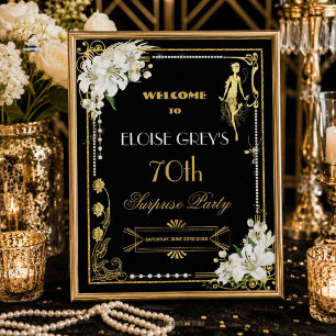 Art Deco Perlen Weiße Blumen Gatsby 20er Willkomme Poster