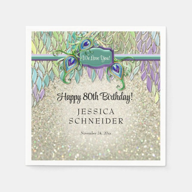 Art Deco Pfau Feather any Birthday Party Glam Serviette (Vorderseite)