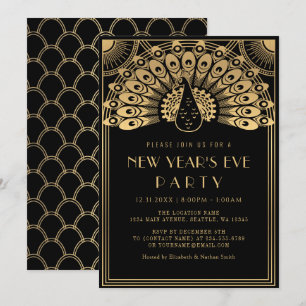 Art Deco Pfau Silvester Party Einladung