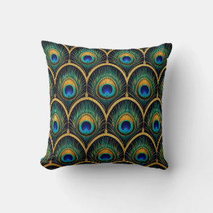 Art Deco Pfauenfeder-Muster-Wurfkissen Kissen