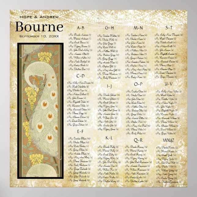 ART DECO Pfauenhochzeitkarte Poster (Vorne)