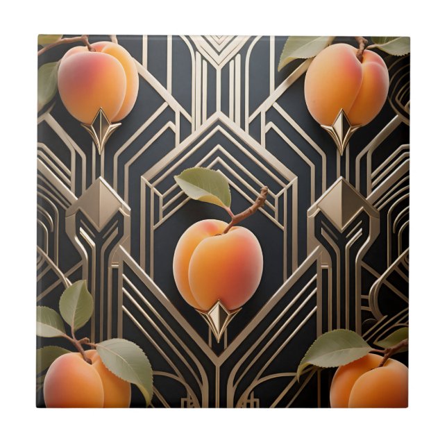 Art Deco Pfirsich-Muster Fliese (Vorderseite)
