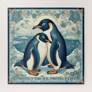 Art Deco Pinguin Eis Vogel Paar Blumen Schnee Ozea