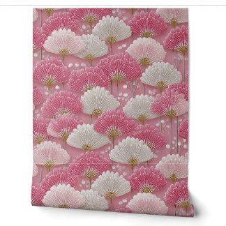 Art Deco Pink and White Flowers Tapete