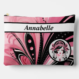 Art Déco Pink Beaded Girl Print Cut Sac à coudre