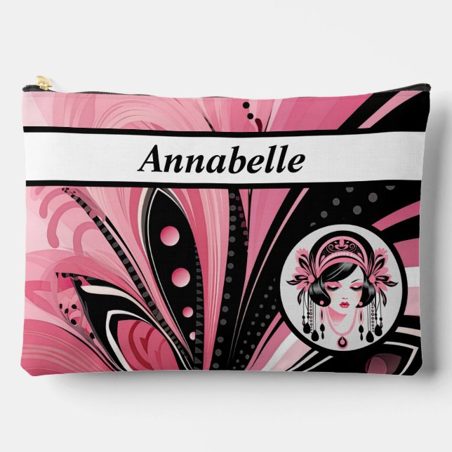 Art Deco Pink Beaded Girl Schneiden Nähtasche Zubehörtasche (Vorderseite)