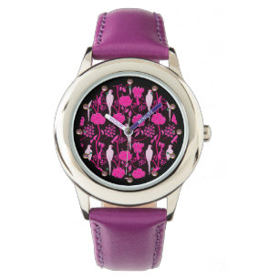 ART DECO PINK BLUME, WEISSE TEILE AUF SCHWARZ ARMBANDUHR