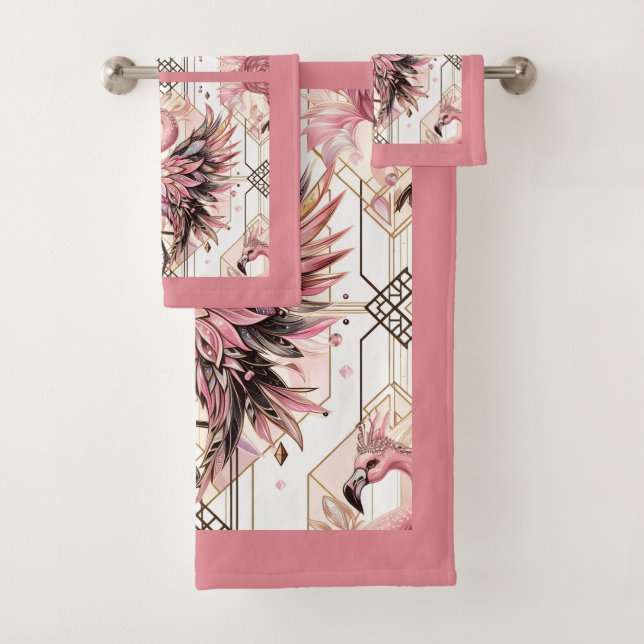 Art Deco Pink Flamingo  Badhandtuch Set (Insitu)