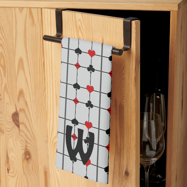 Art Deco Playing Card Anzugs v2 Mit Monogramm Geschirrtuch (Drittel gefaltet)