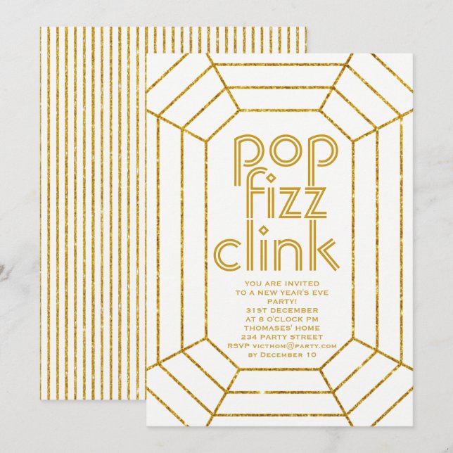 Art Déco Pop glänzend Neues Jahr Party Einladung (Vorne/Hinten)