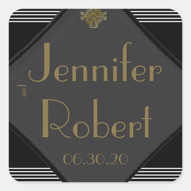 Art Deco Posh Wedding Umschlag Aufkleber (Vorderseite)