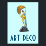 Art-Deco-Poster 11 Poster<br><div class="desc">Ein klassisches Deko Poster aus der Zeit des Stils und des Designs. Auf dem Poster befindet sich eine Statue aus Metall,  die auf einem Steinsockel montiert ist. Die Figur hat einen großen Goldlüfter über ihrem Kopf</div>