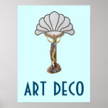 Art Deco Poster 20<br><div class="desc">Ein klassisches Deko Poster aus der Zeit des Stils und des Designs. Auf dem Poster befindet sich eine Statue aus Metall,  die auf einem Steinsockel montiert ist. Die Figur ist auch ein Lampenständer und hält einen schönen Lampenschirm hoch.</div>