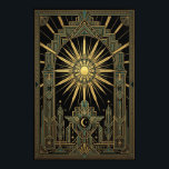 Art Deco Poster Celestial Sonne & Mond | Gold Geom<br><div class="desc">Vervollständigen Sie Ihre Galerie-Wand mit dem Art Deco Poster "Aura Celestial". Dieses exquisite Design dient als perfektes Begleitstück, mit einer strahlenden goldenen Sonne und einem geflügelten Halbmond, zentriert in einem majestätischen, symmetrischen Rahmen.</div>