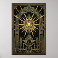 Art Deco Poster Celestial Sonne & Mond | Gold Geom