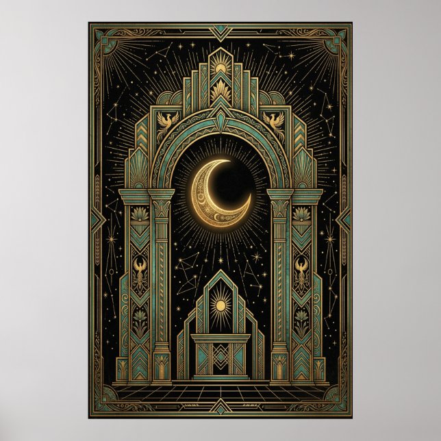 Art Deco Poster des Himmlischen Tempels | Goldene  (Vorne)