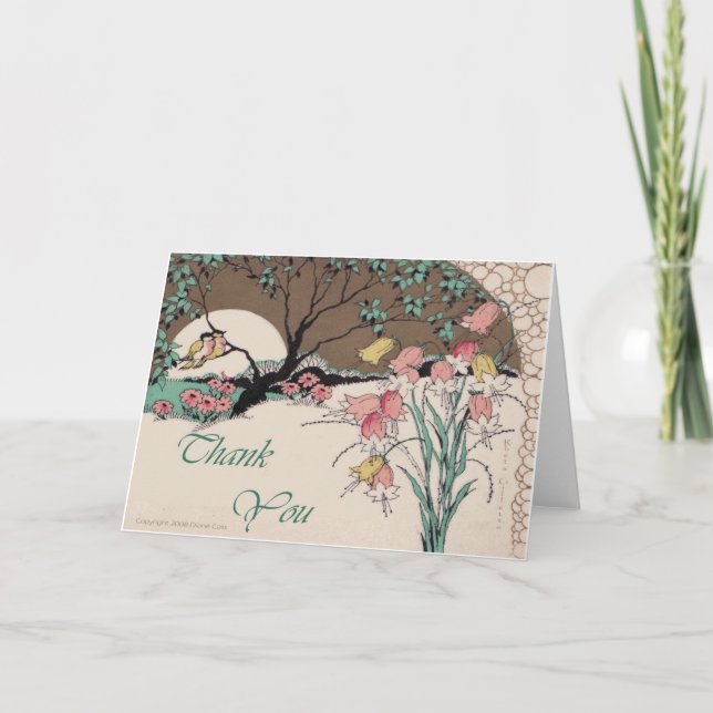 Art Deco Prints Love Birds Danke Karte (Vorderseite)