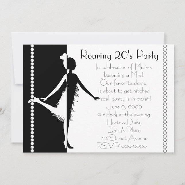 Art Déco Puppe mit Perlen Einladung (Vorderseite)