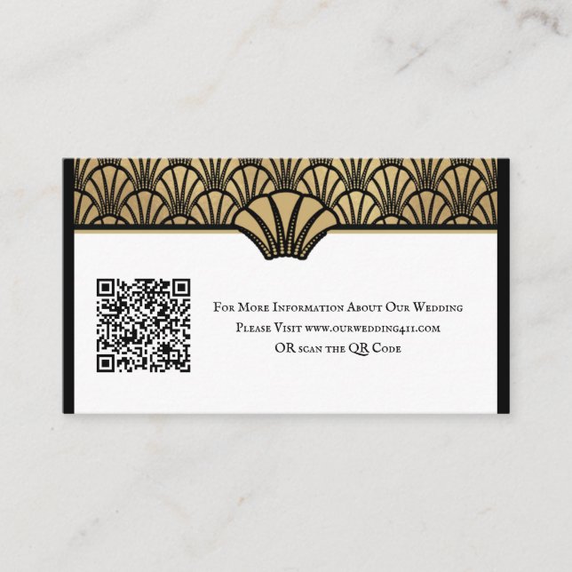 Art Deco QR Code Informationen Black Gold Hochzeit Visitenkarte (Vorderseite)