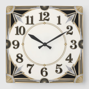 Art Deco Quadratische Wanduhr
