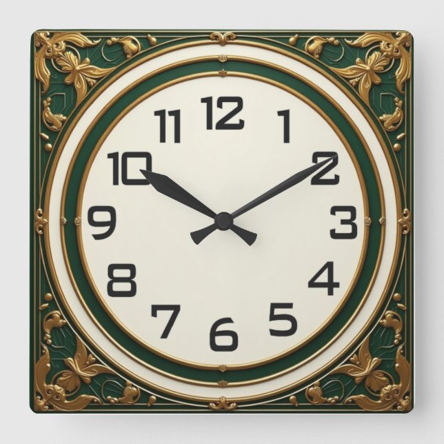 Art Deco Quadratische Wanduhr (Vorderseite)