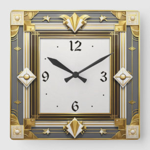 Art Deco Quadratische Wanduhr