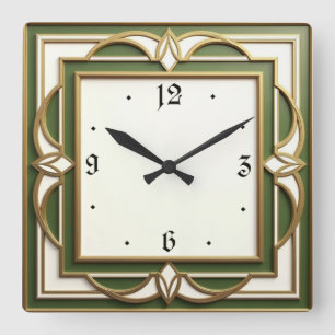 Art Deco Quadratische Wanduhr