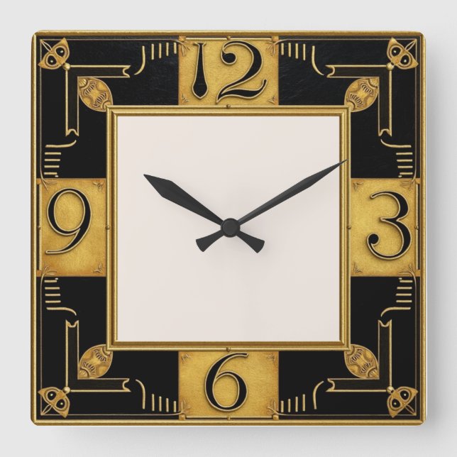 Art Deco Quadratische Wanduhr (Vorderseite)