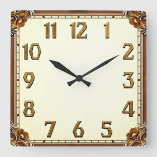 Art Deco Quadratische Wanduhr