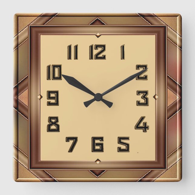Art Deco Quadratische Wanduhr (Vorderseite)