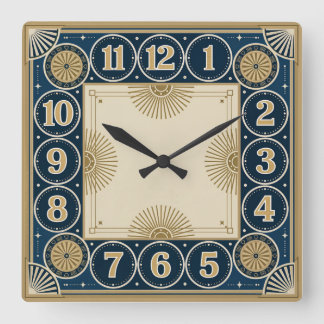 Art Deco Quadratische Wanduhr