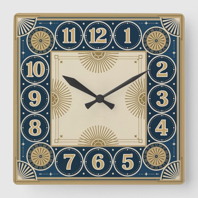 Art Deco Quadratische Wanduhr (Vorderseite)