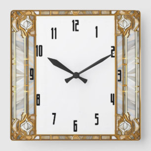 Art Deco Quadratische Wanduhr