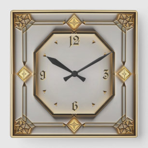 Art Deco Quadratische Wanduhr