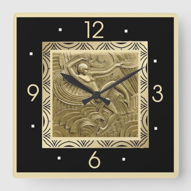 Art Deco Quadratische Wanduhr (Vorderseite)