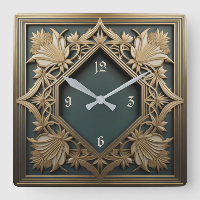 Art Deco Quadratische Wanduhr (Vorderseite)