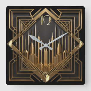 Art Deco Quadratische Wanduhr