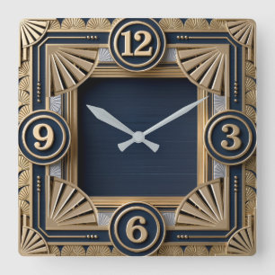 Art Deco Quadratische Wanduhr