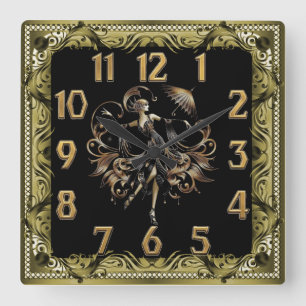Art Deco Quadratische Wanduhr