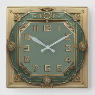 Art Deco Quadratische Wanduhr