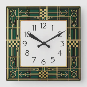 Art Deco Quadratische Wanduhr